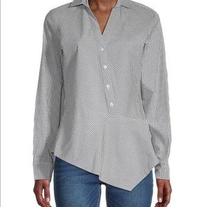 Women's Gray Striped Asymmetric Peplum Shirt